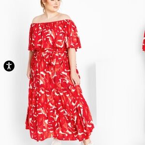 Boardwalk print maxi dress in crimson